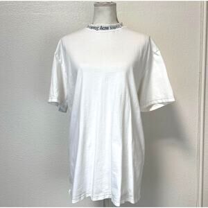 Acne Studios Designer Men's White T-Shirt Logo Collar 100% Cotton Size Large